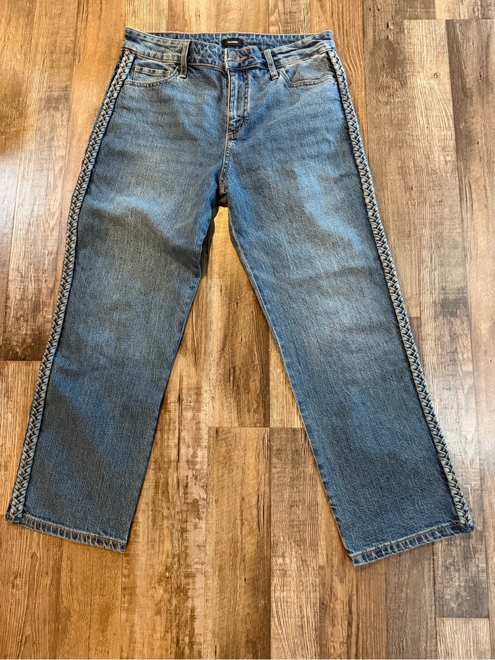 Express Women's Light Blue Straight Jeans with Braided Side Trim Sz 8